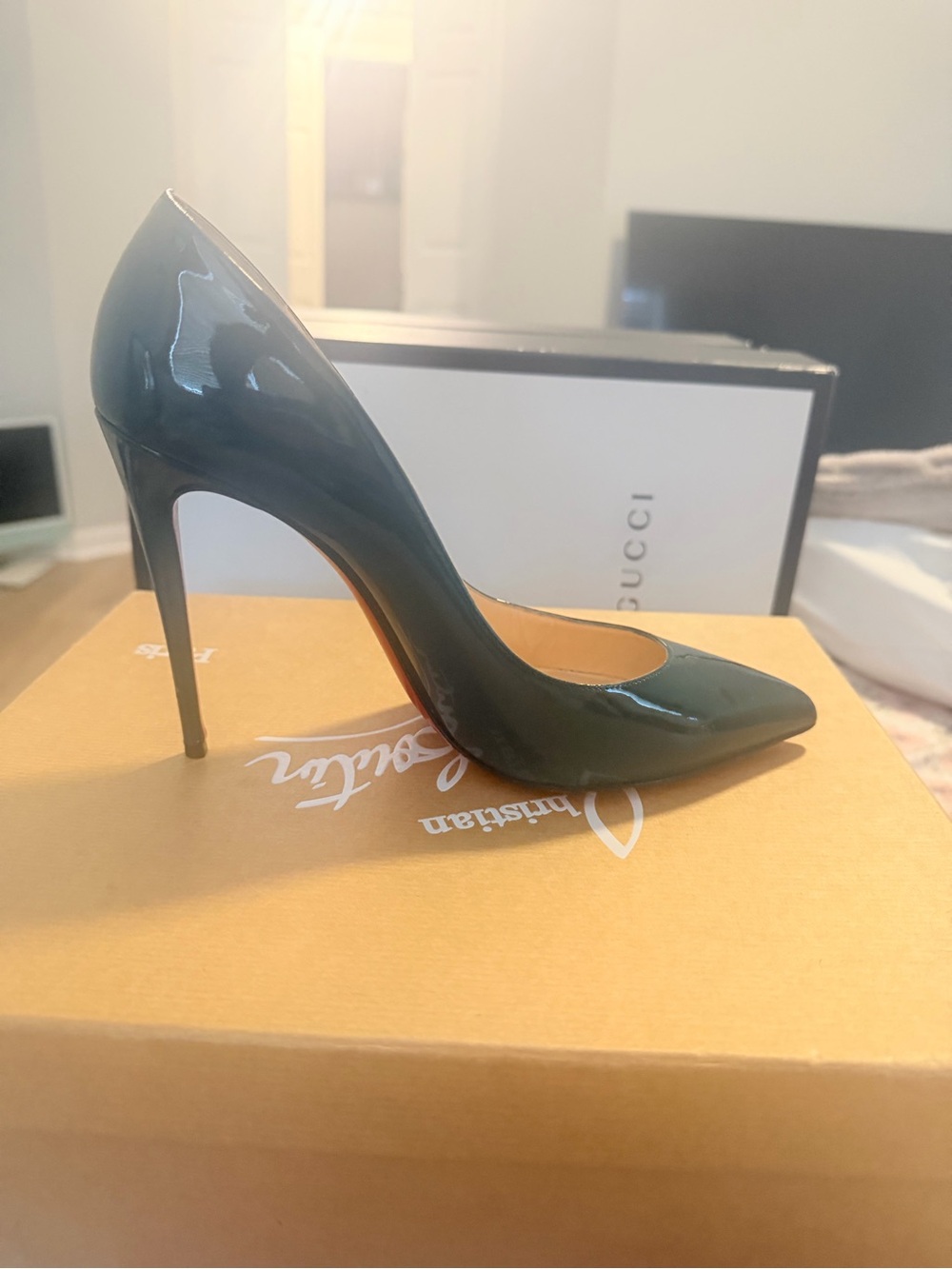 Christian Louboutin Dark Green Patent Leather Pointed-Toe Stiletto